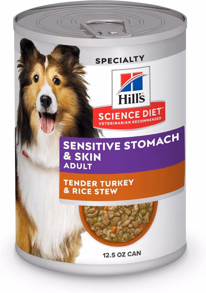 Hill's Science Diet Adult Sensitive Stomach & Sensitive Skin Tender Turkey & Rice Stew Wet Dog Food, 12.5-oz can, 12 count